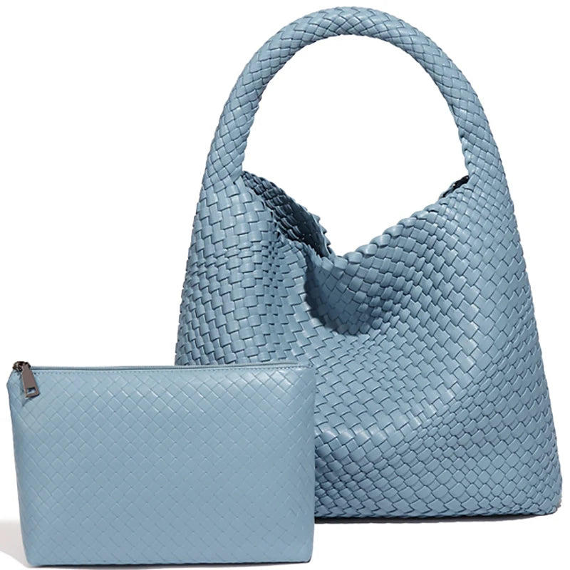 Soft Leather Woven Shopper Tote