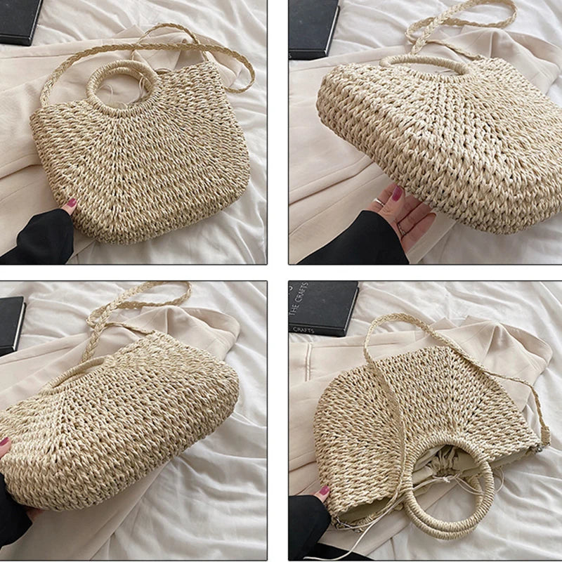 Handwoven Straw Beach Tote Bag