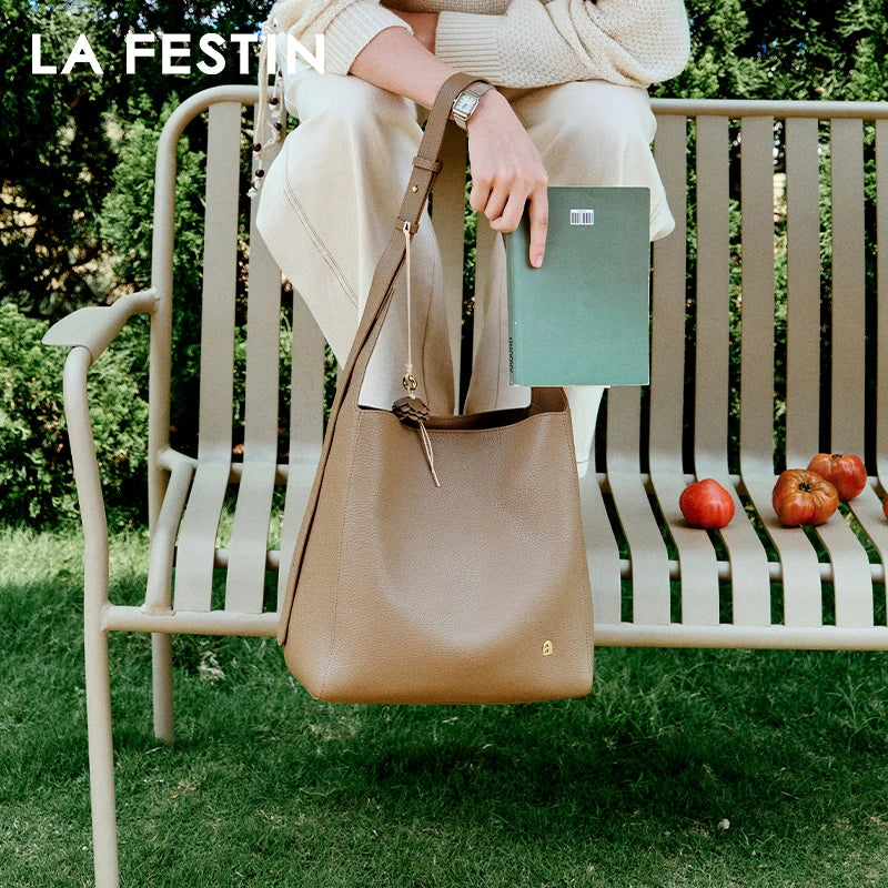 LA FESTIN Leather Bucket Crossbody Bag