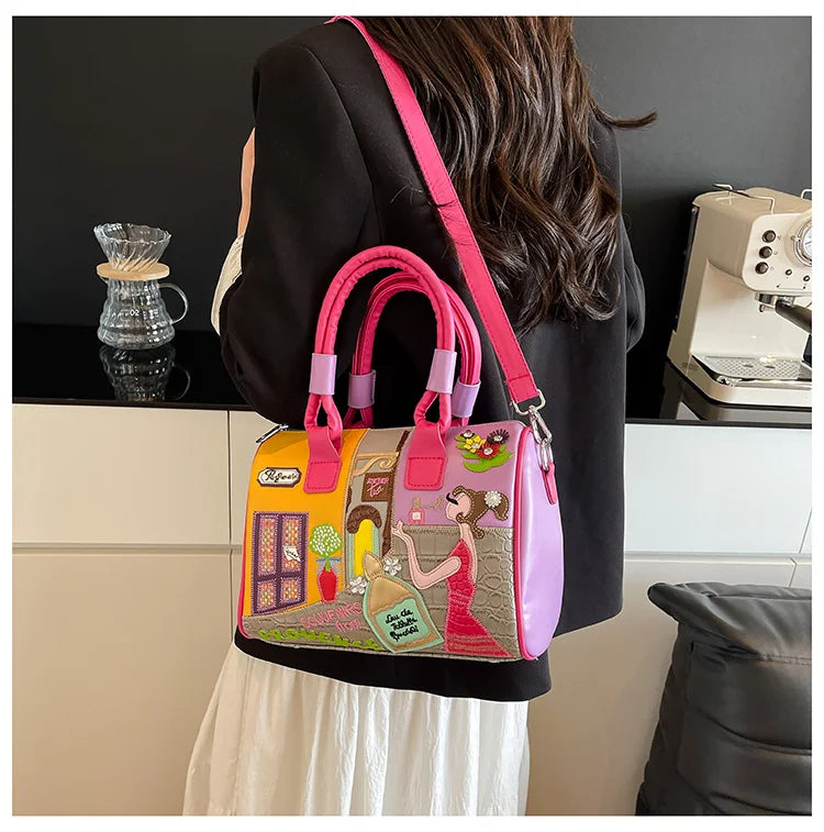 PU Personality Stylish Shoulder Bags Design Patchwork Zipper Bags
