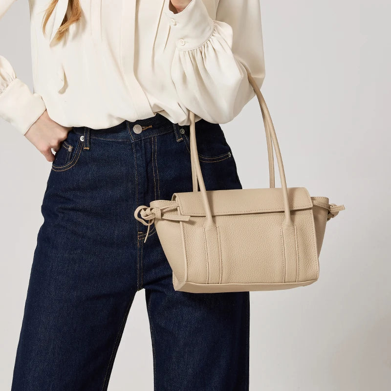 Genuine Cowhide Drawstring Tote Bag