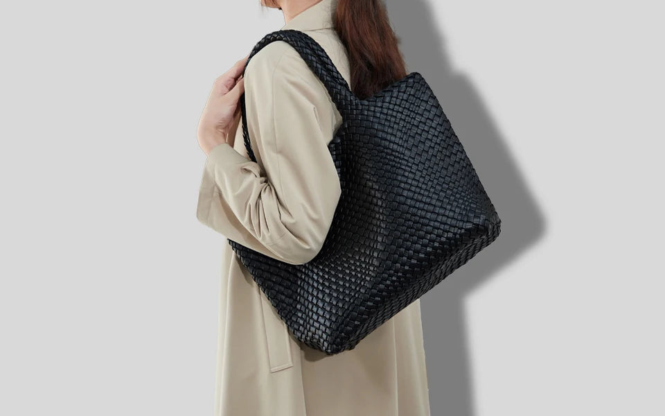 Vegan Leather Woven Tote Bag