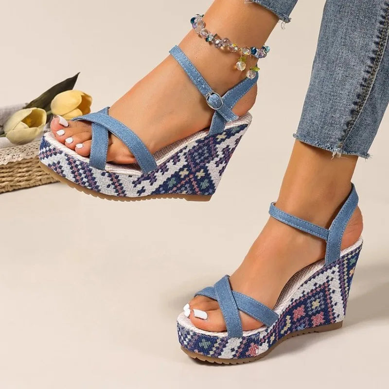 Sandals Summer Denim Wedge Heel High Heel Sandals Bohemian
