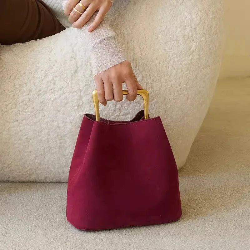 Velvet Metal Handle Clutch Bag
