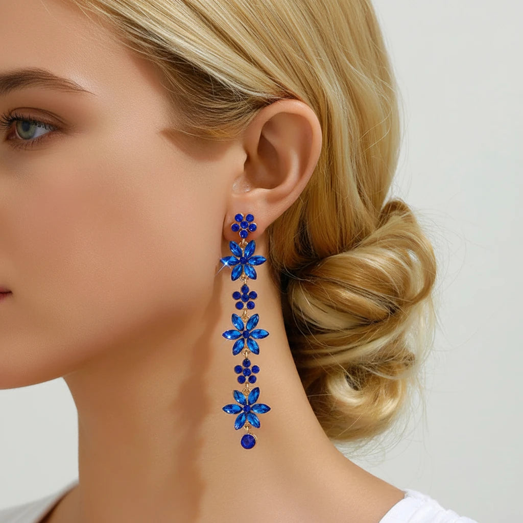 Romantic Shiny Glass Flower Dangle Drop Earrings