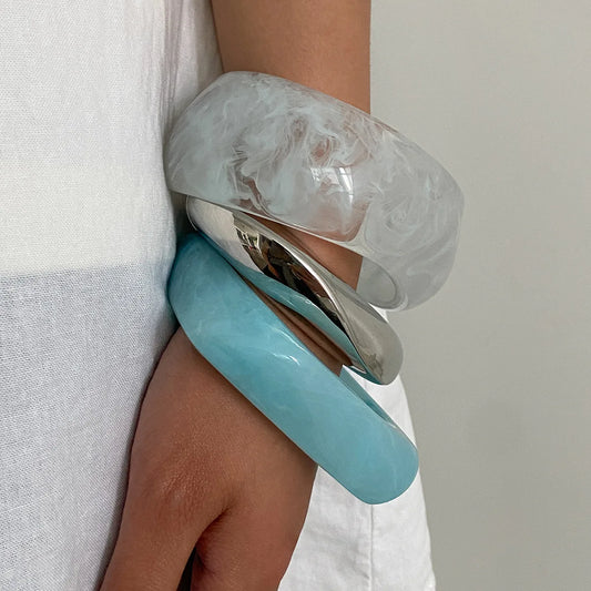 Boho Light Blue Acrylic Resin Chunky Bangles for Women