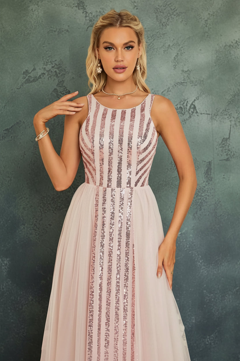 Sequin Mesh A-Line Evening Gown