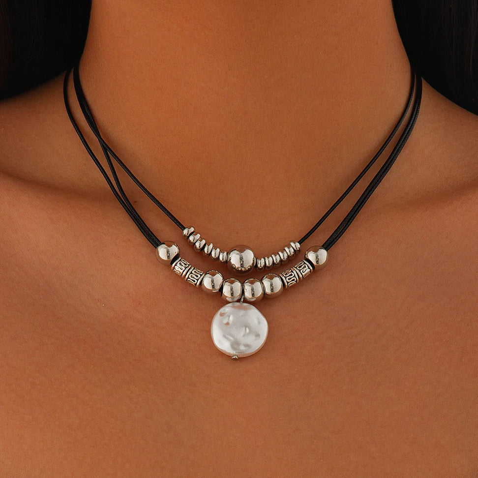 Vintage Leather Rope Pendant Necklace