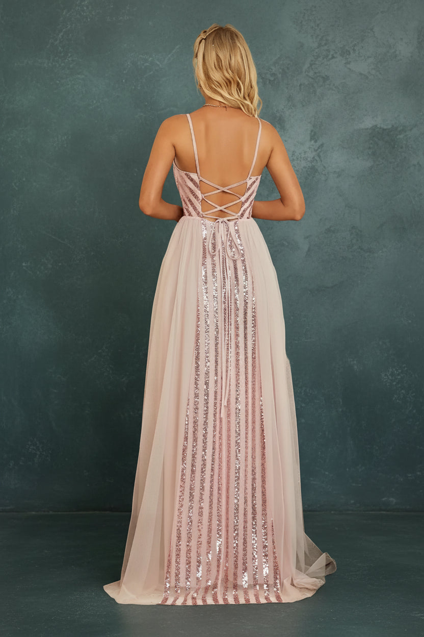 Sequin Mesh A-Line Evening Gown