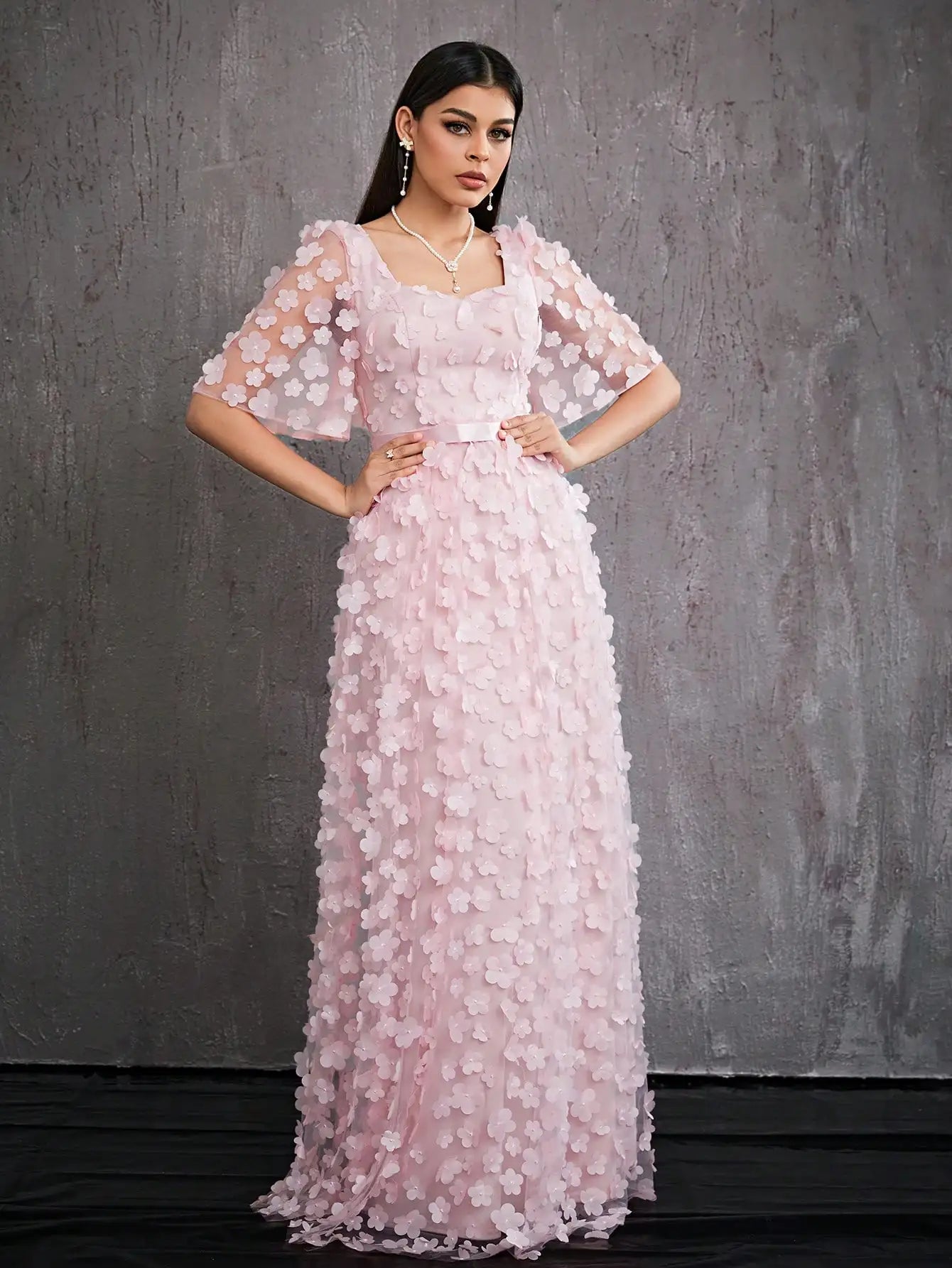 Beaded Heart Neck Formal Ball Gown