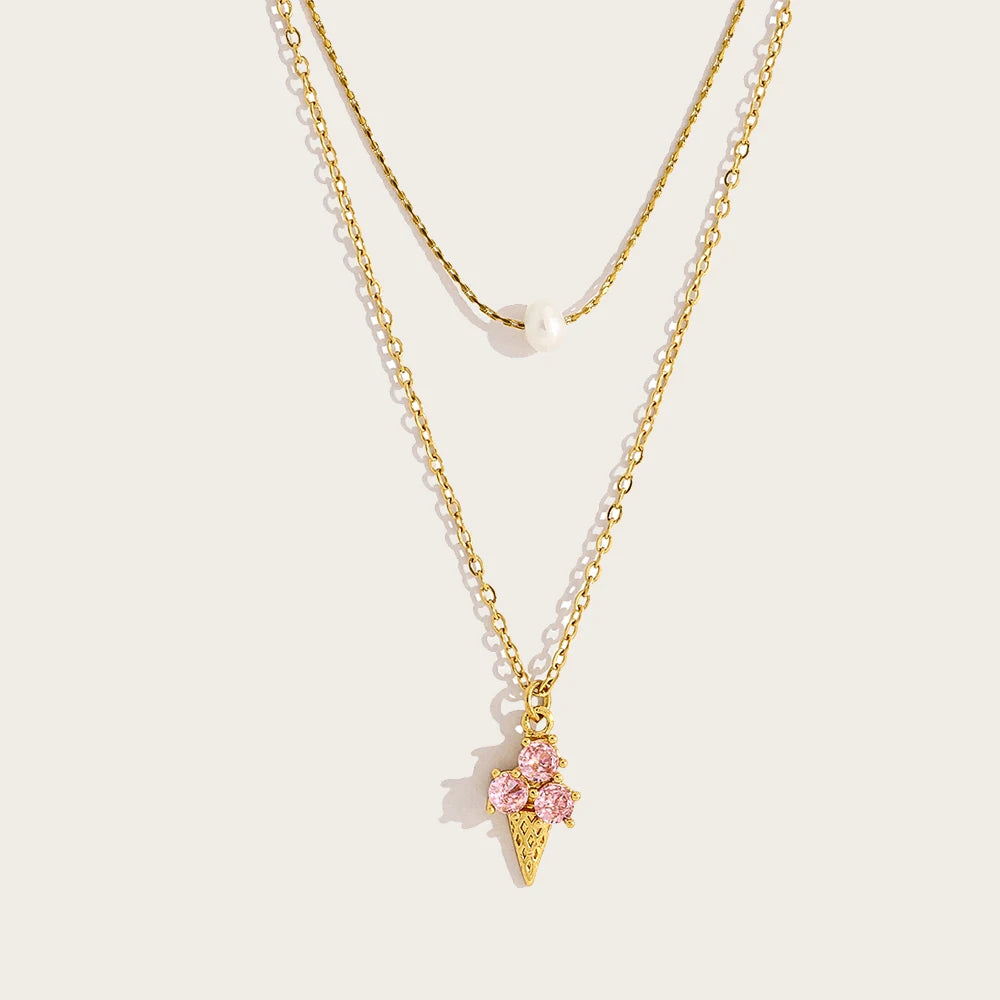 Pink Crystal Ice Cream Pendant Necklace