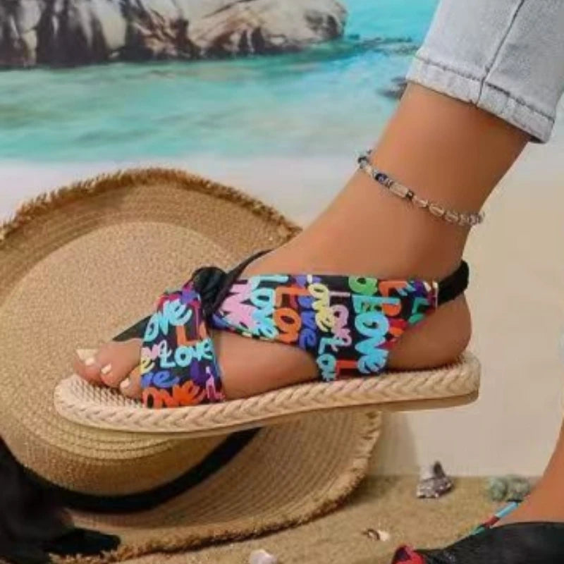 Summer Bohemian Style Sandals Comfortable Linen Cross-Tie Beach Lightweight