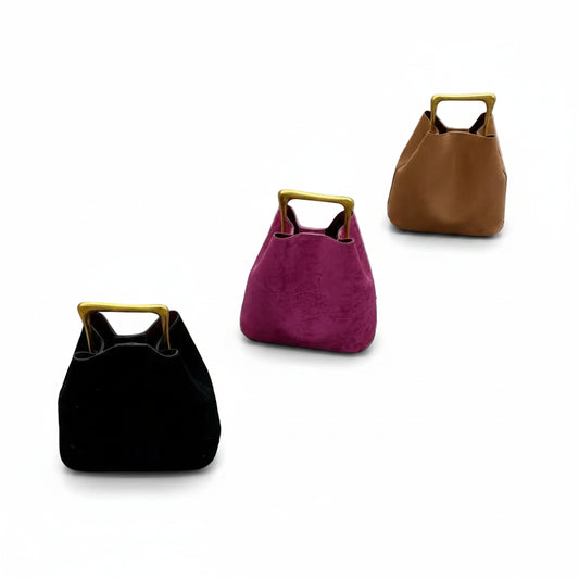 Velvet Metal Handle Clutch Bag