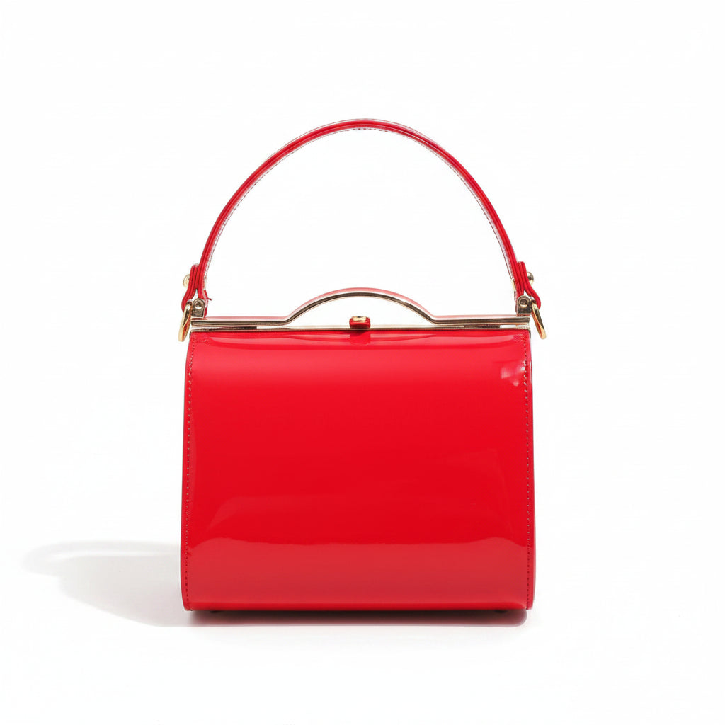 Highlight Cute Simple Patent Leather Pearlescent Leather Handheld Hard Shell Clip Dinner Bag
