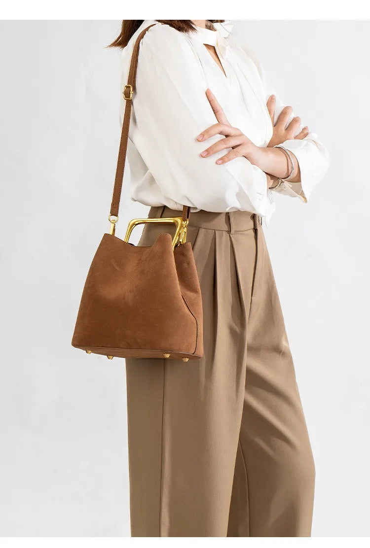 Velvet Metal Handle Clutch Bag