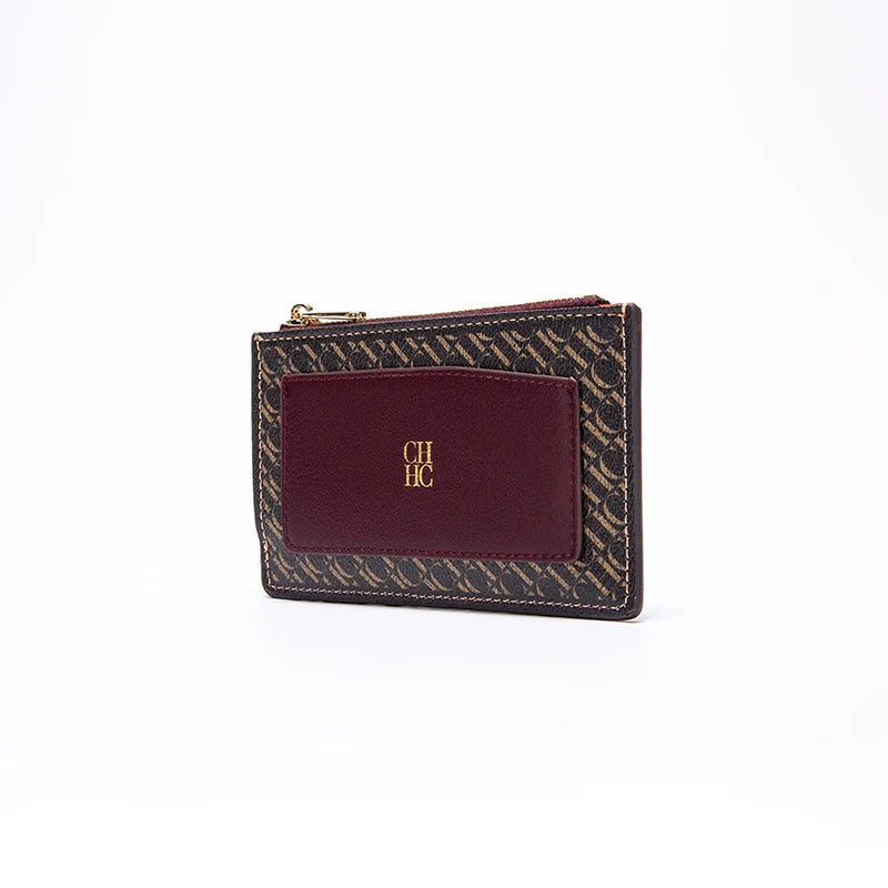 Embossed PU Leather Card Holder Zipper Coin Purse Slim