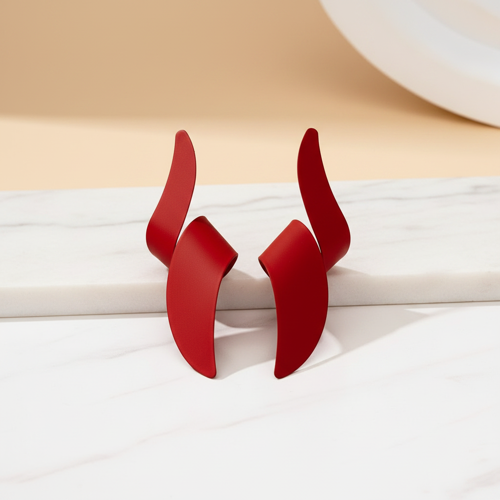A Pair of Earrings, Exaggerated Irregular Geometric Red Earrings