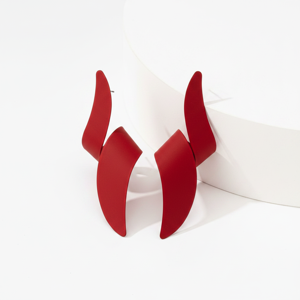 A Pair of Earrings, Exaggerated Irregular Geometric Red Earrings