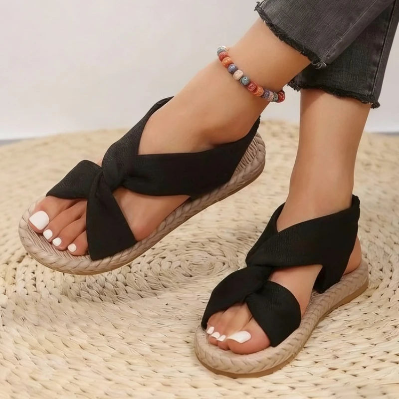Summer Bohemian Style Sandals Comfortable Linen Cross-Tie Beach Lightweight