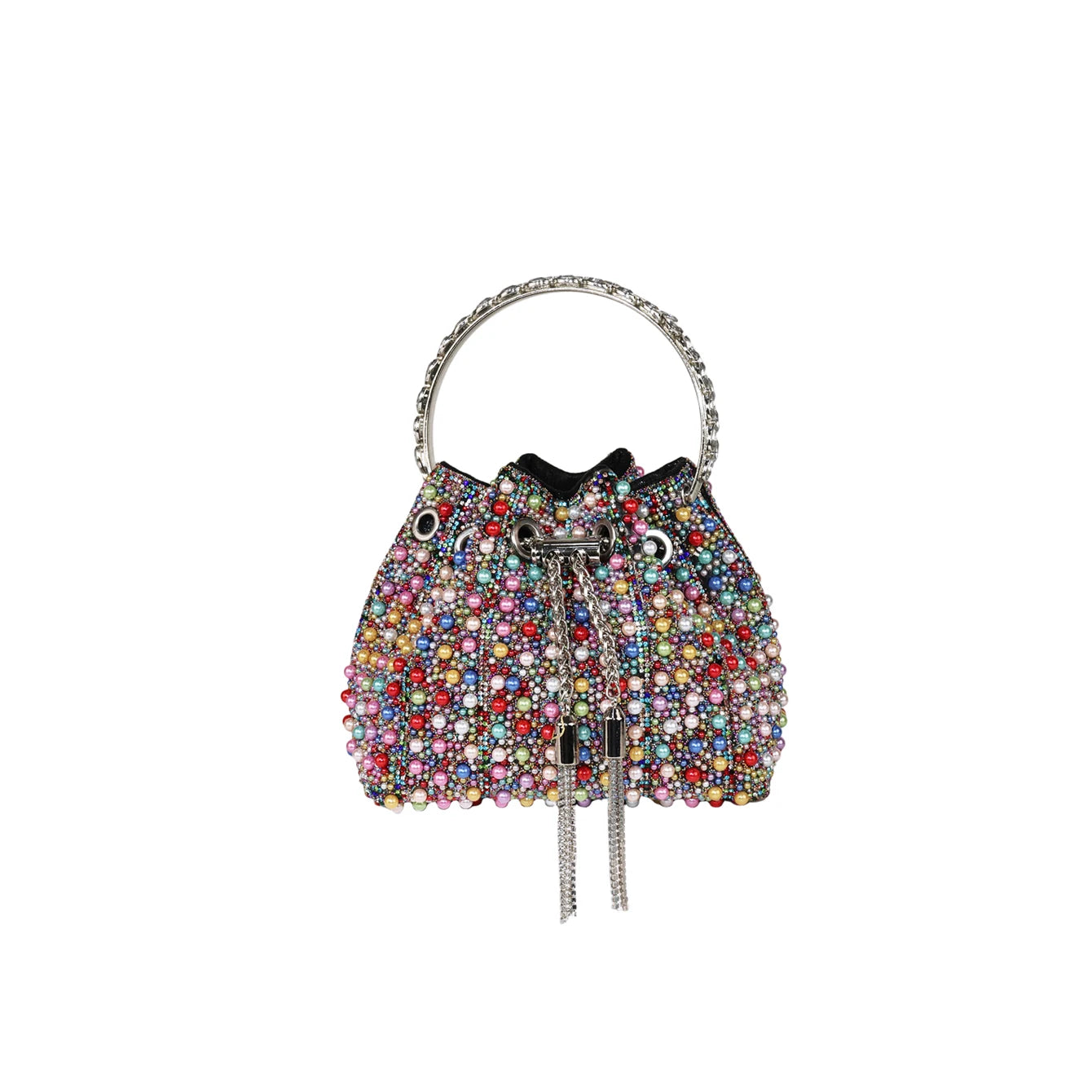 Multicolor Rhinestone Pearl Bucket Bag  luxury bags designers Ring Handle Drawstring Handle Evening Clutch For Wedding Party