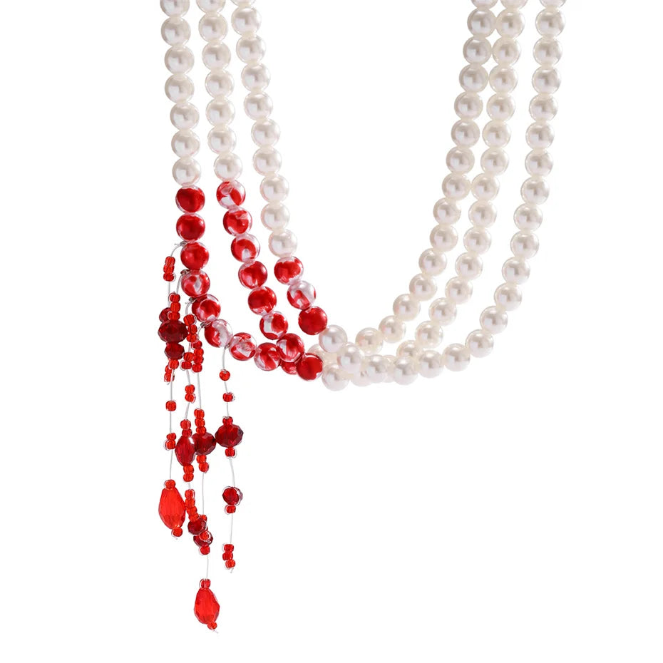 Gothic Red Crystal Tassel Necklace