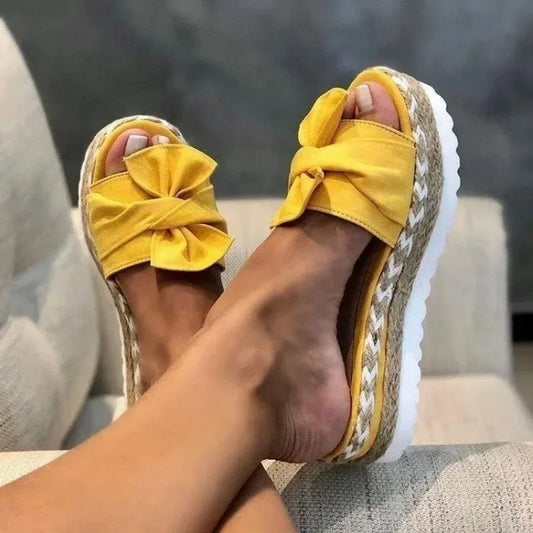 Bowknot Weave Sandals Wedge Bottom Casual Comfy No Slip
