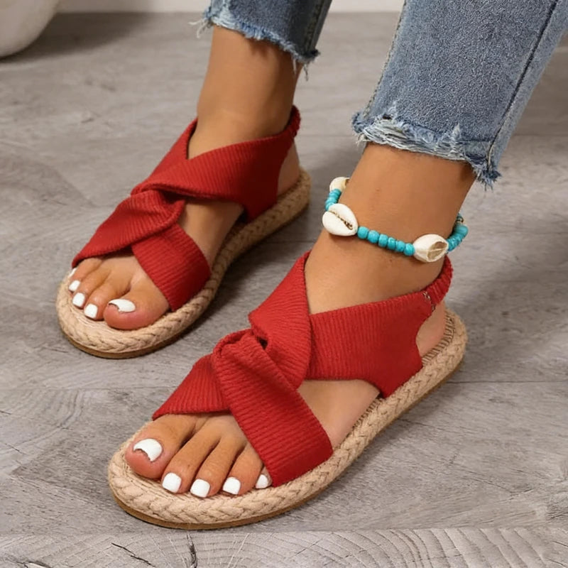 Summer Bohemian Style Sandals Comfortable Linen Cross-Tie Beach Lightweight