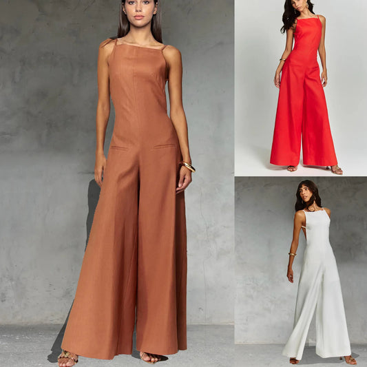 New Style 2025 Elegant Women's Summer Jumpsuit Lady Romper Wide Leg Overall Casual Loose Sleeveless Bodysuit Vacation Jumpsuits