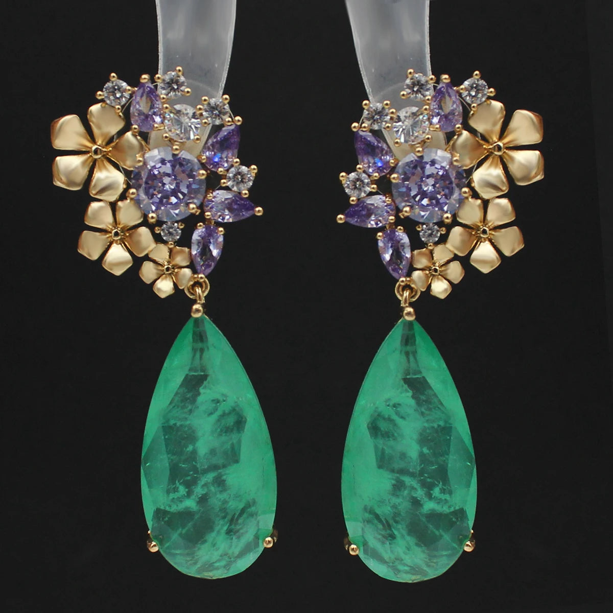 Colorful Purple Green Dangle Earrings for Women Luxury Jewelry Wedding Evening Party Big Drop Earrings Elegant Female Gift