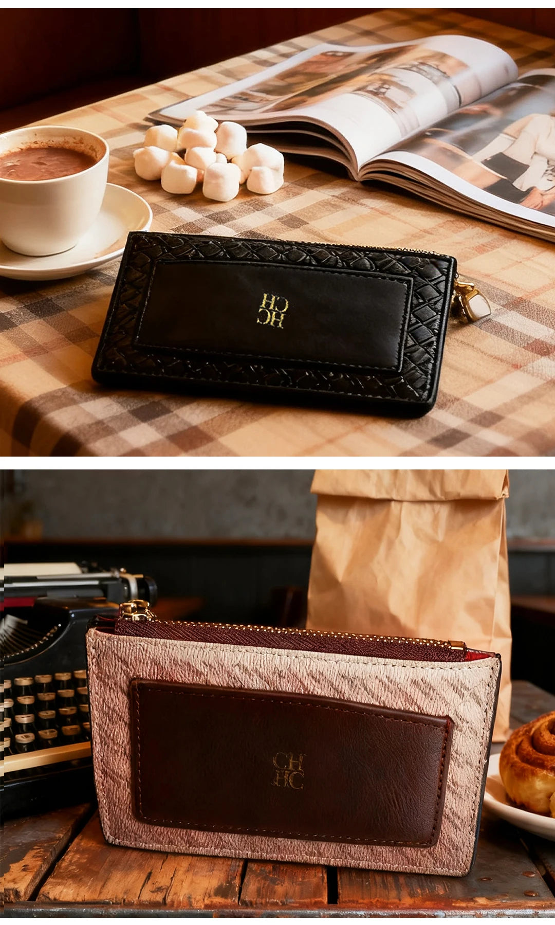 Embossed PU Leather Card Holder Zipper Coin Purse Slim