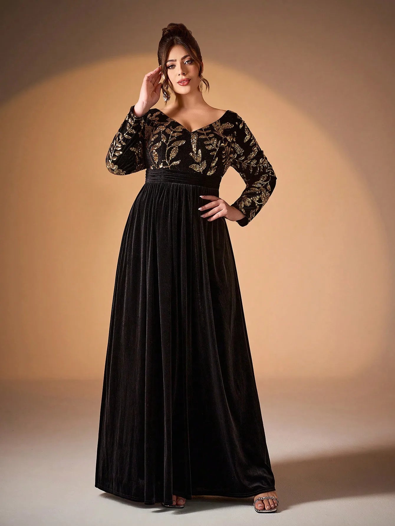 Long Sleeve Velvet Sequin Maxi Dress