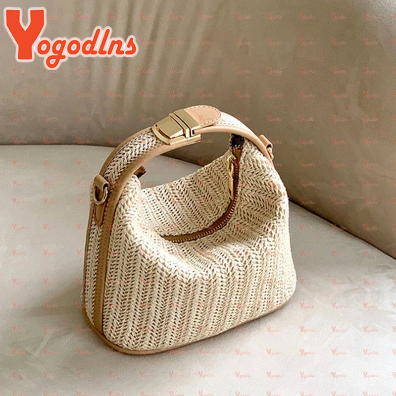 Summer Small Straw Handbag Shoulder Bag Woven Bucket Crossbody