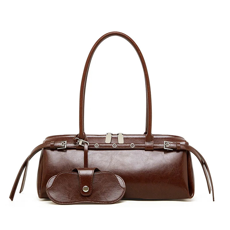 Vintage Cowhide Leather Long Shoulder Bag