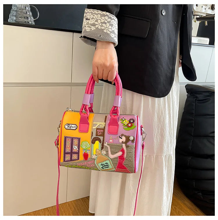 PU Personality Stylish Shoulder Bags Design Patchwork Zipper Bags