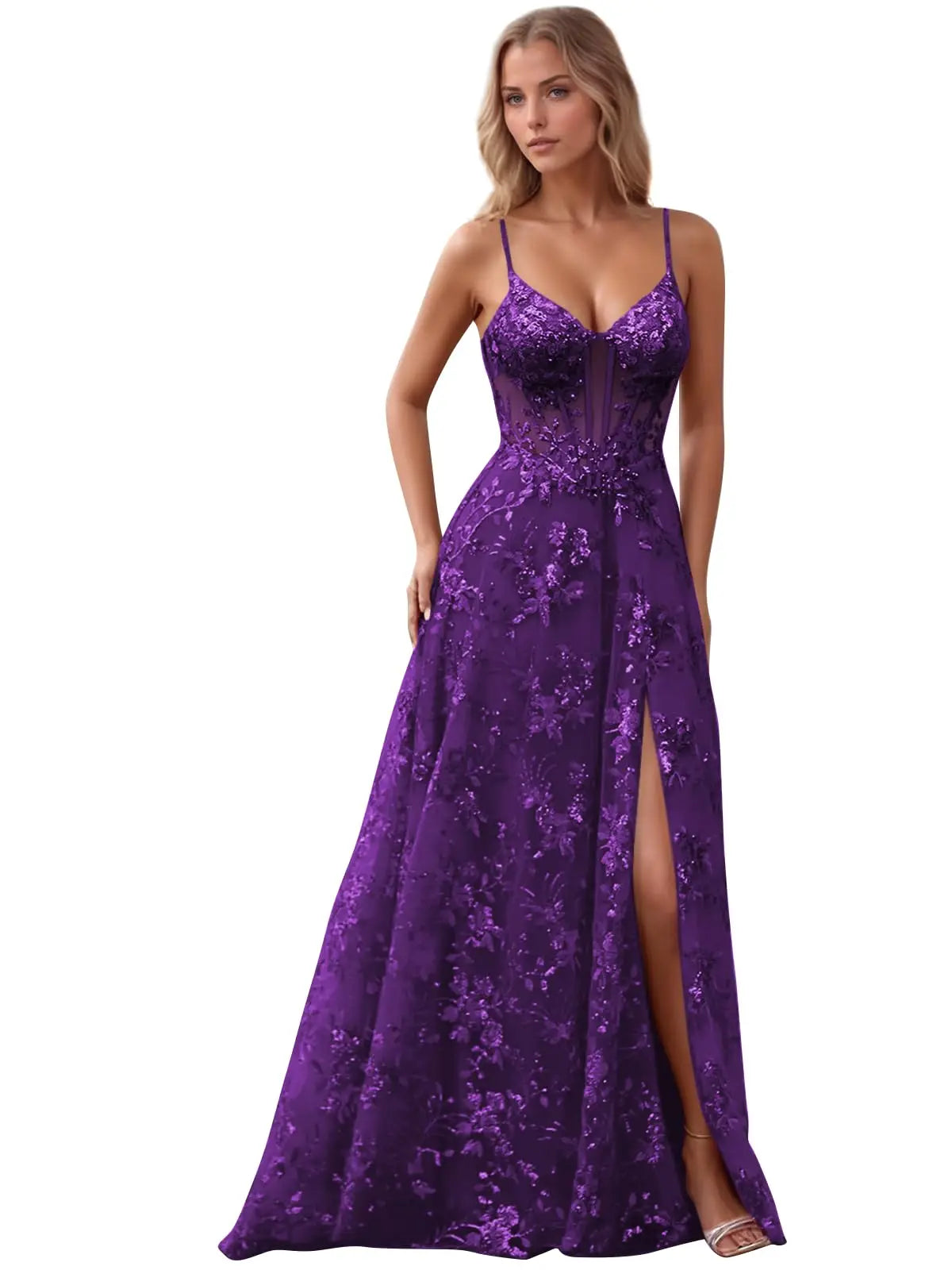 Spaghetti Strap Sequin Prom Dress