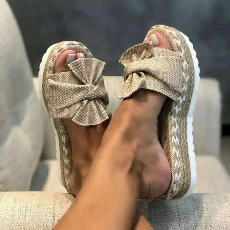 Bowknot Weave Sandals Wedge Bottom Casual Comfy No Slip
