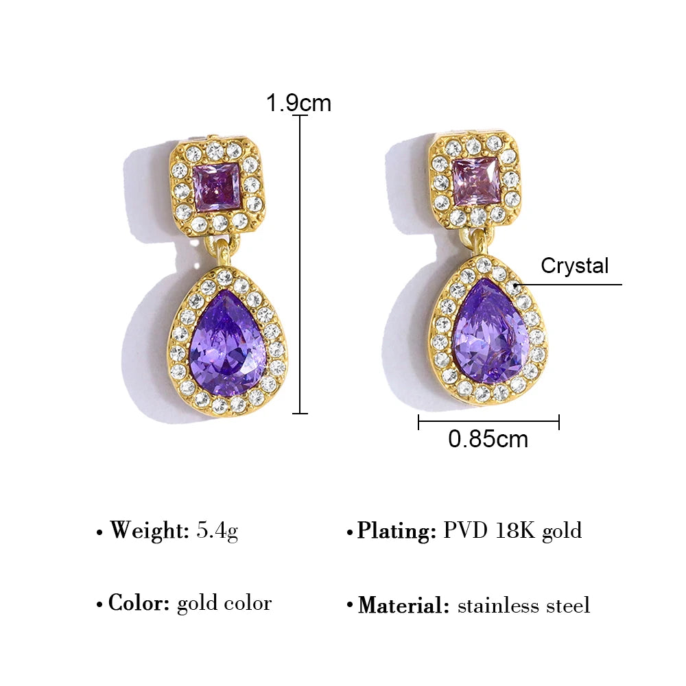 Purple Crystal Drop Earrings