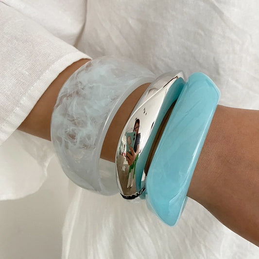 Boho Light Blue Acrylic Resin Chunky Bangles for Women