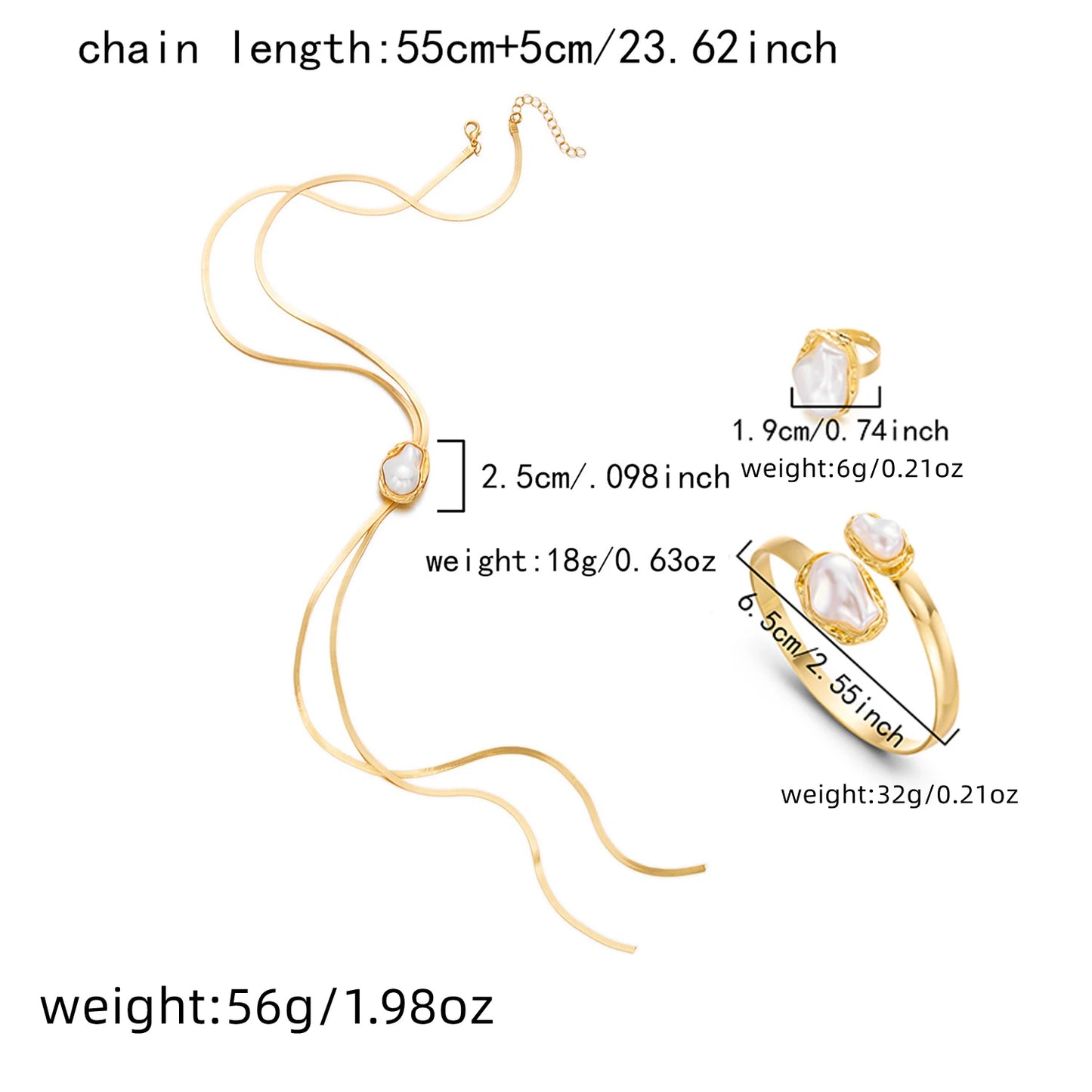 Baroque Pearl Necklace, Cuff & Ring Set