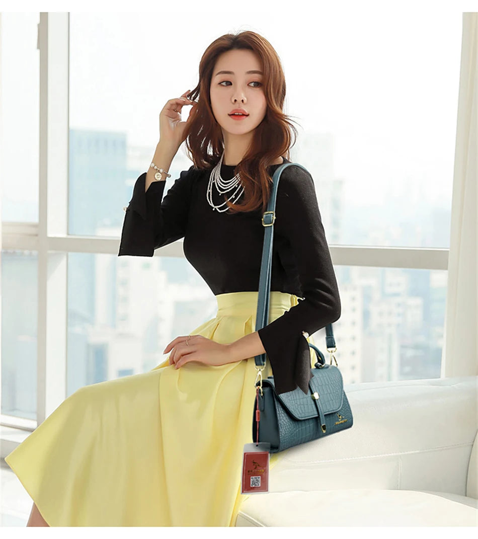 Crocodile Leather Crossbody Handbag