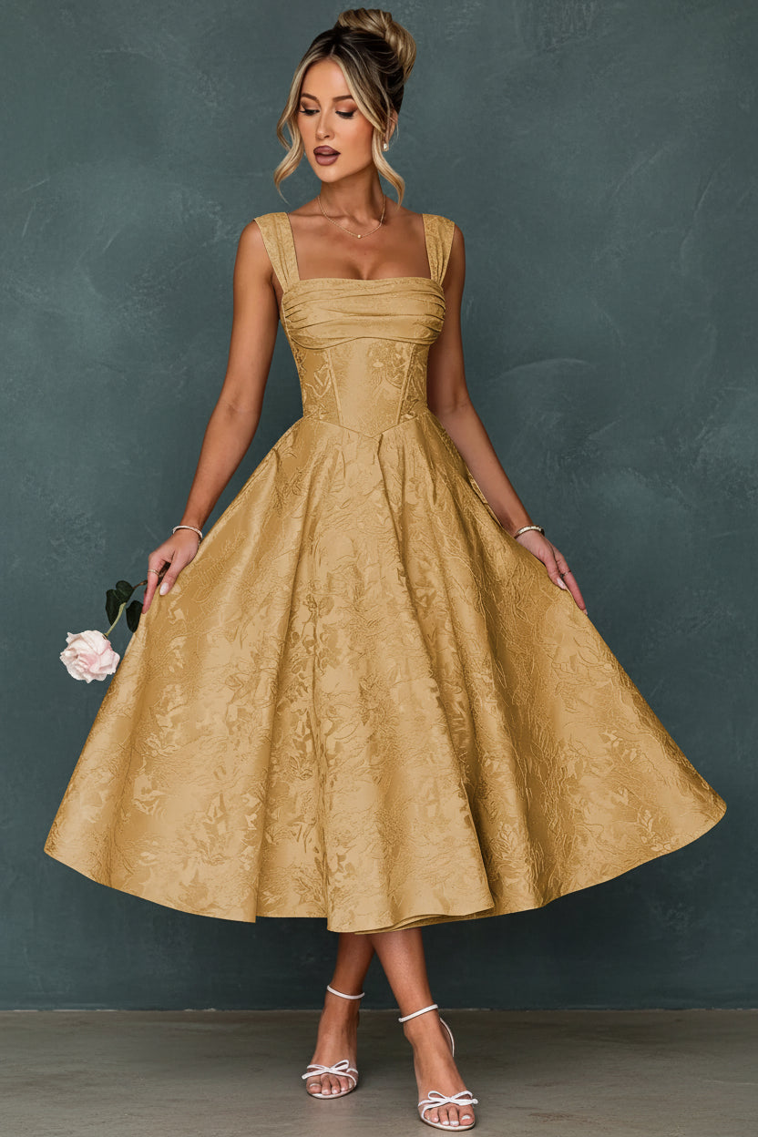 Cap Sleeve Jacquard Prom Dresses for Teens Floral Satin