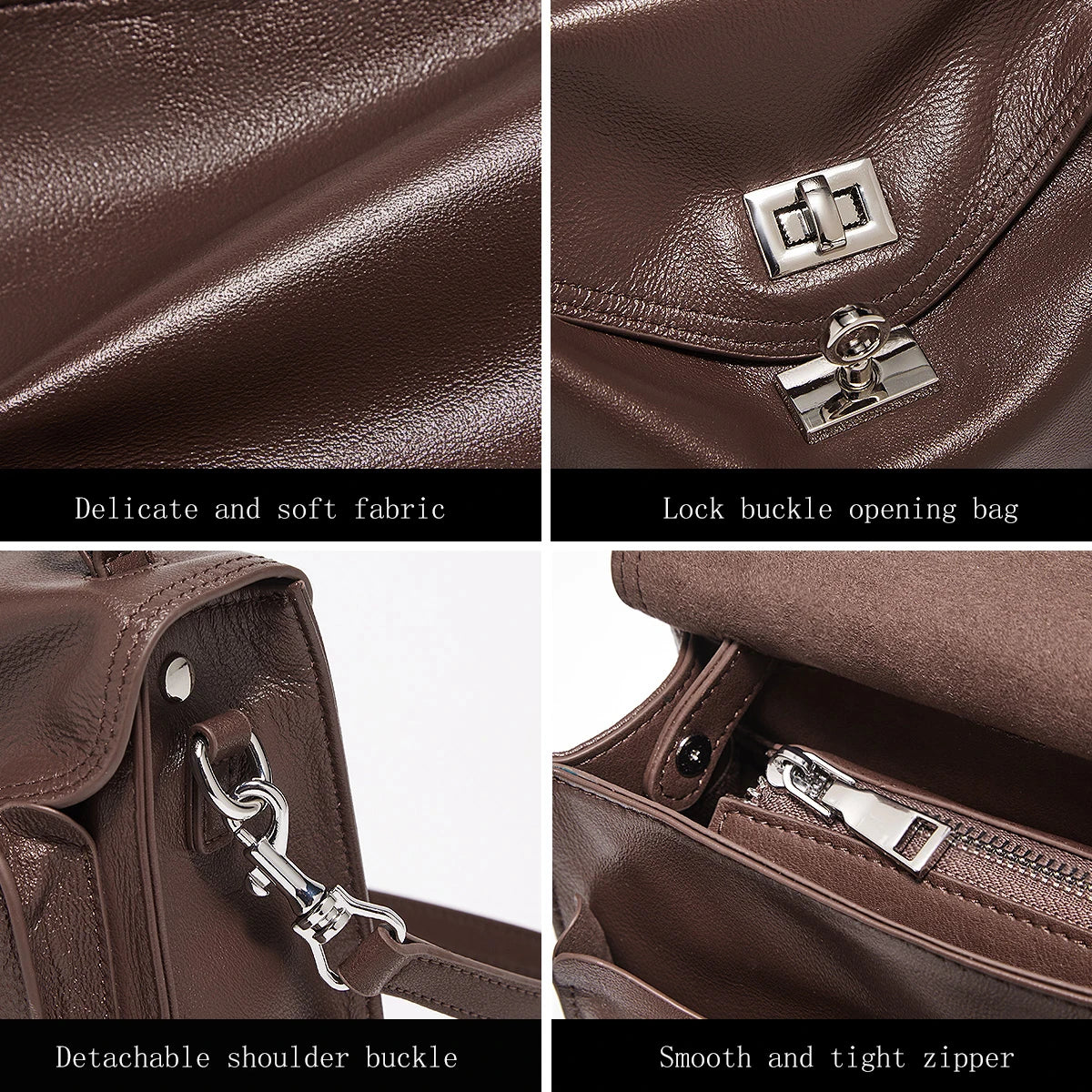 FOXER Genuine Leather Turn-Lock Shoulder Bag