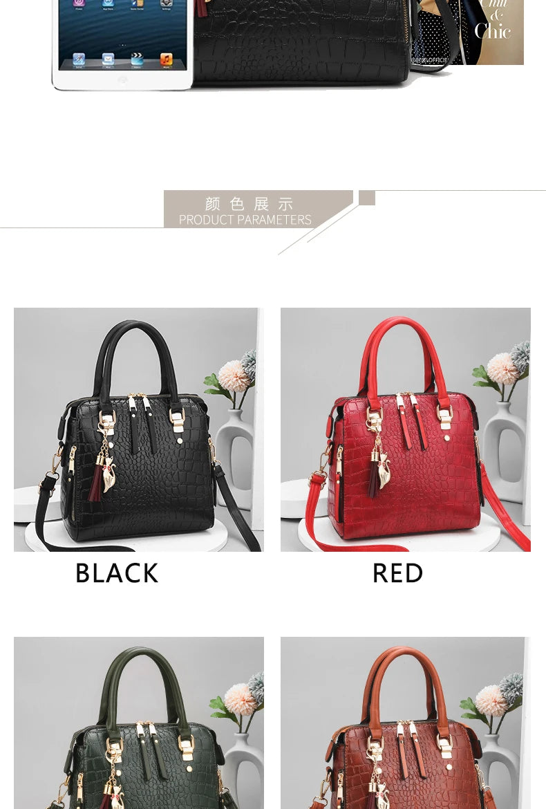 Crocodile Embossed Satchel Tote Bag
