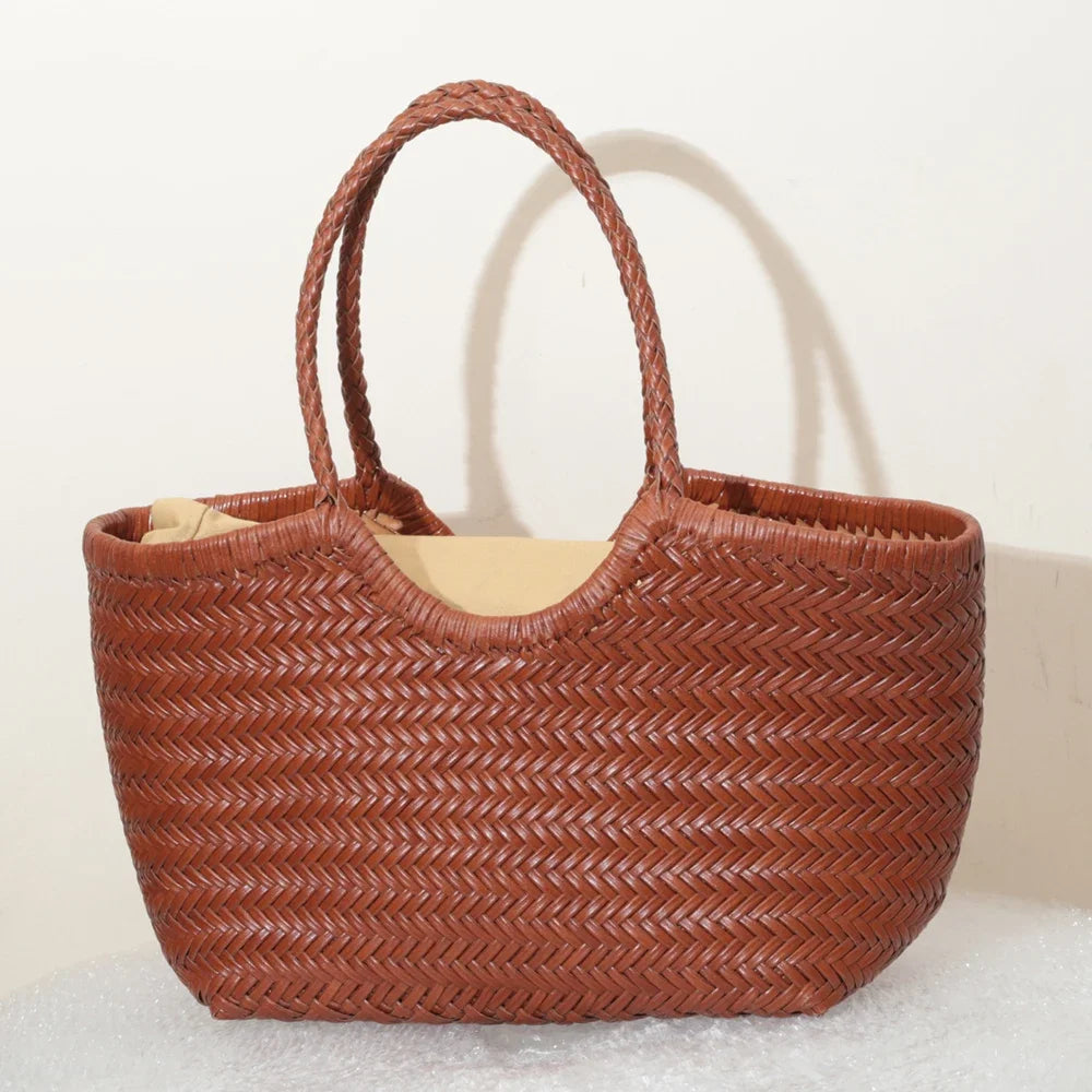 Genuine Leather Woven Tote Bag