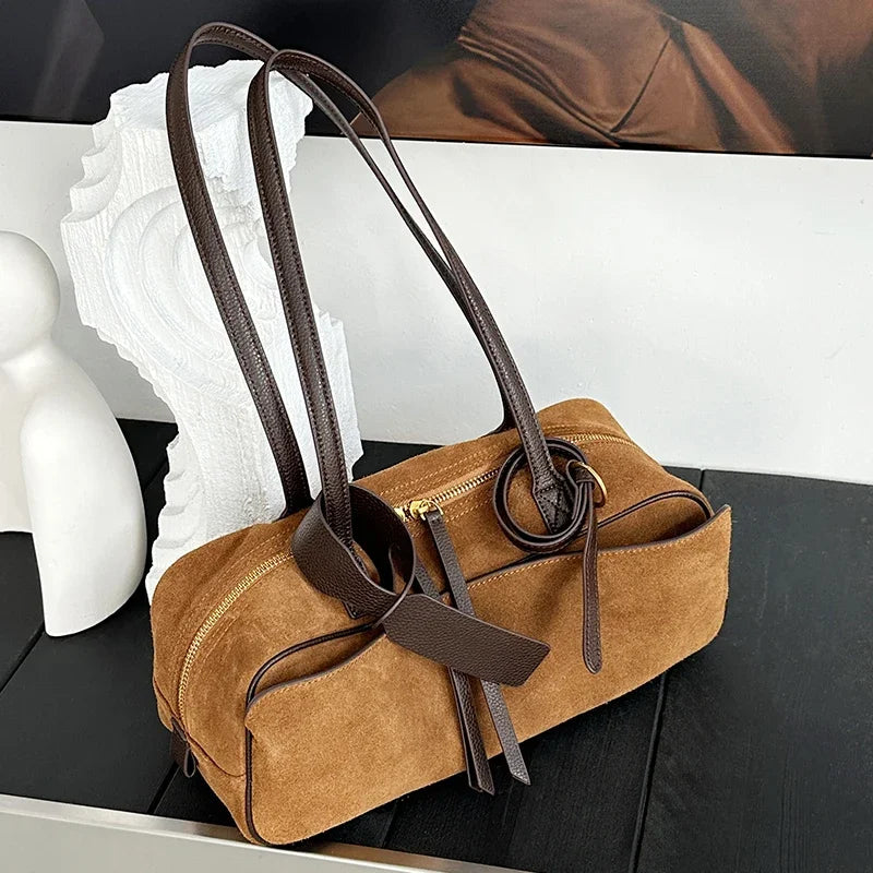 Genuine Leather Suede Tote Bag