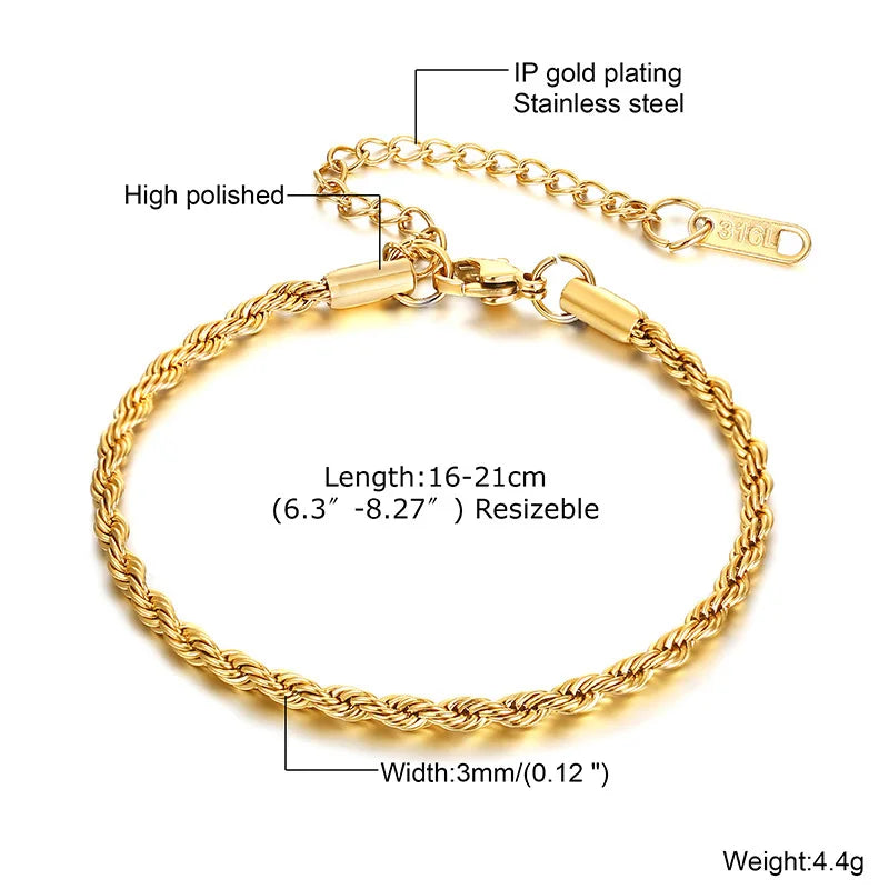 Non Tarnish Stainless Steel Bracelet Gold Plated Stackable, Thin