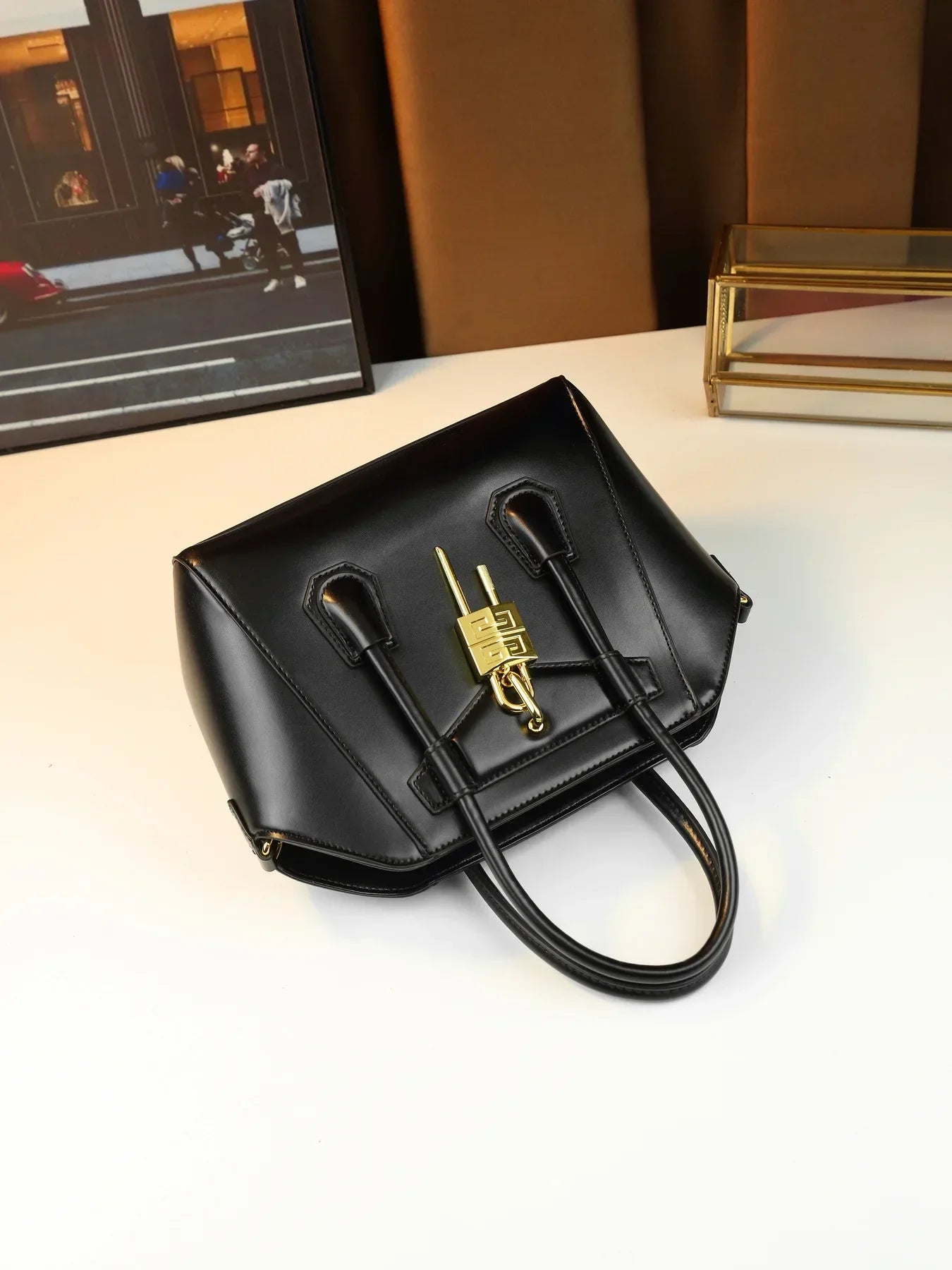 Classic Leather Crossbody Tote Bag