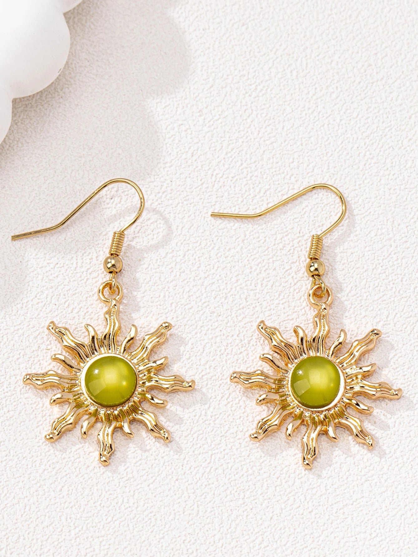 Bohemian Radiant Sun Hook Earrings, Wavy Edge Gold Sun