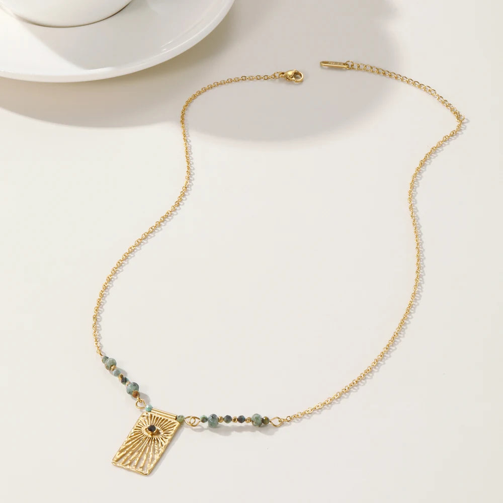 Turquoise Eye Bead & Chain Necklace