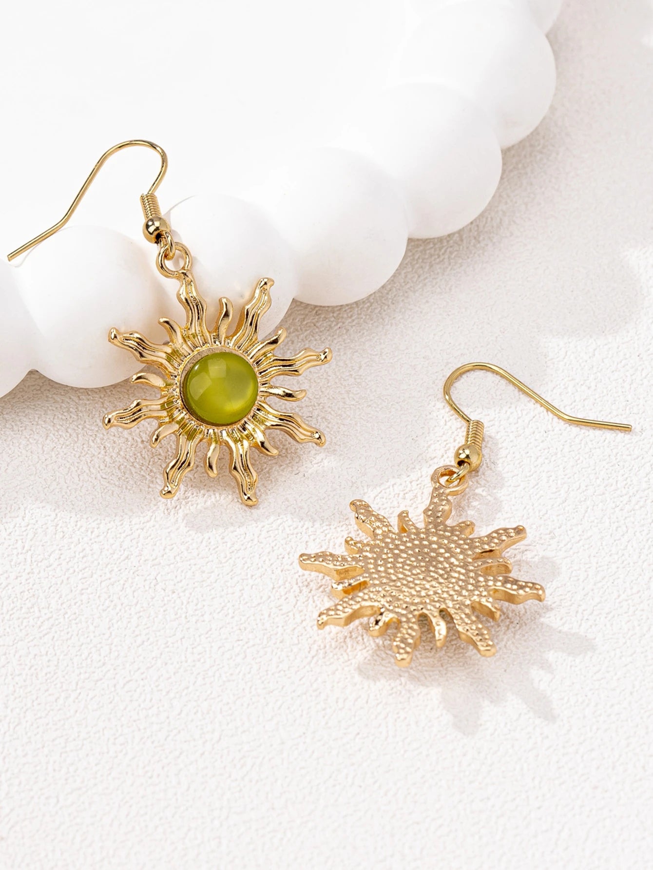 Bohemian Radiant Sun Hook Earrings, Wavy Edge Gold Sun